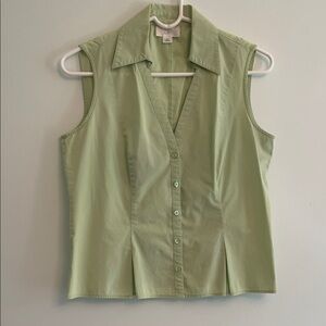 LOFT Light Green Sleeveless Button Down Shirt